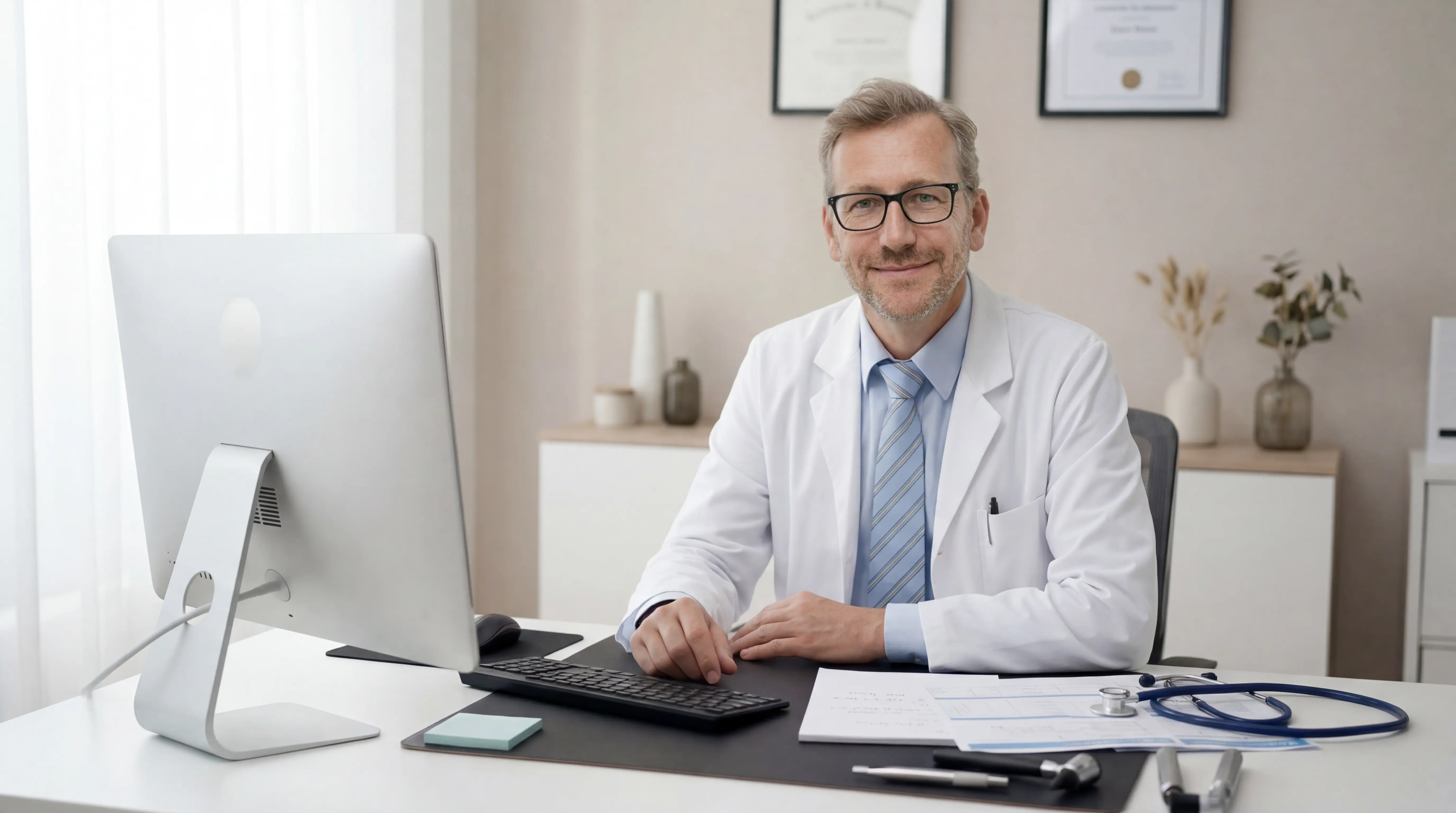 Dr. Rathmayr am Schreibtisch